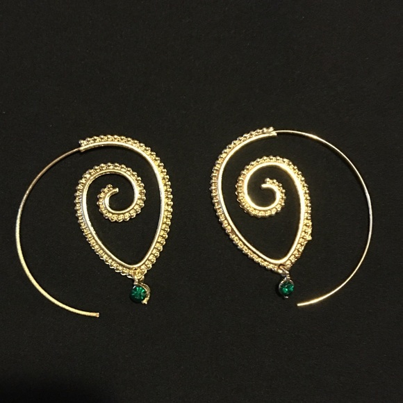 Bohemian Gold Spiral Drop Earrings - Picture 4 of 4